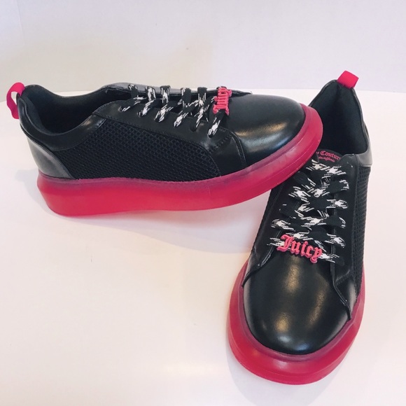 🆕 Juicy Couture DEMI Low Profile Sneaker  Black Pink Jelly Sole Lace up Size-8.5 - Picture 1 of 13